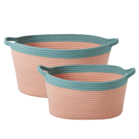 Oval Rope Coral and Petrol Blue Storage Baskets By Rice DK
